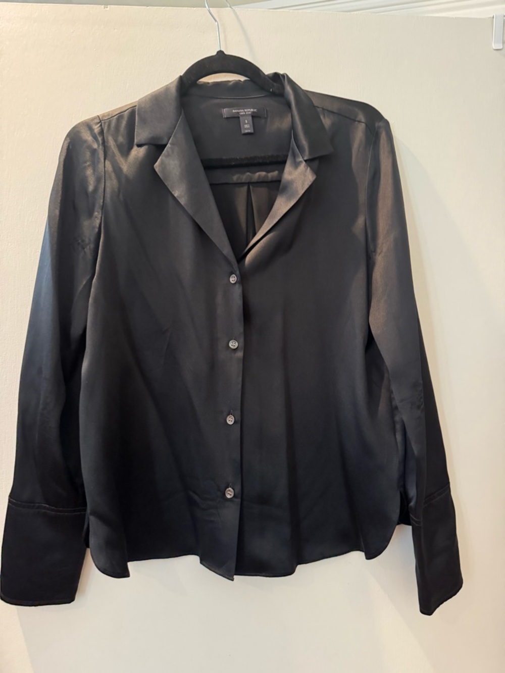 Silky Black Button-Up Blouse